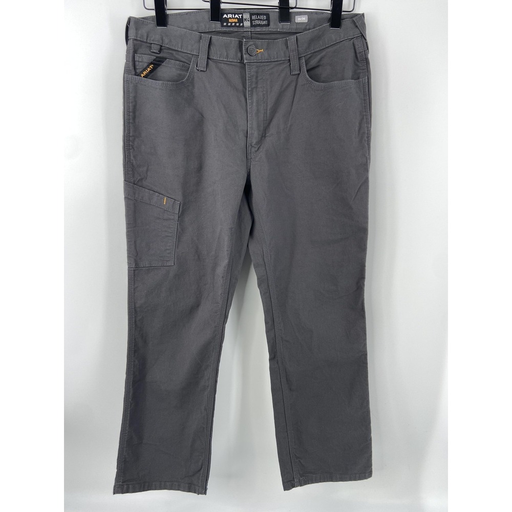 Ariat Pants Mens 36x30 Rebar M4 Relaxed‎ Straight Work Utility Canvas Gray